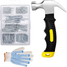 376Pcs Hardware Nails Assortment Kit with 8Oz Small Claw Hammer, Mini Hammer wit