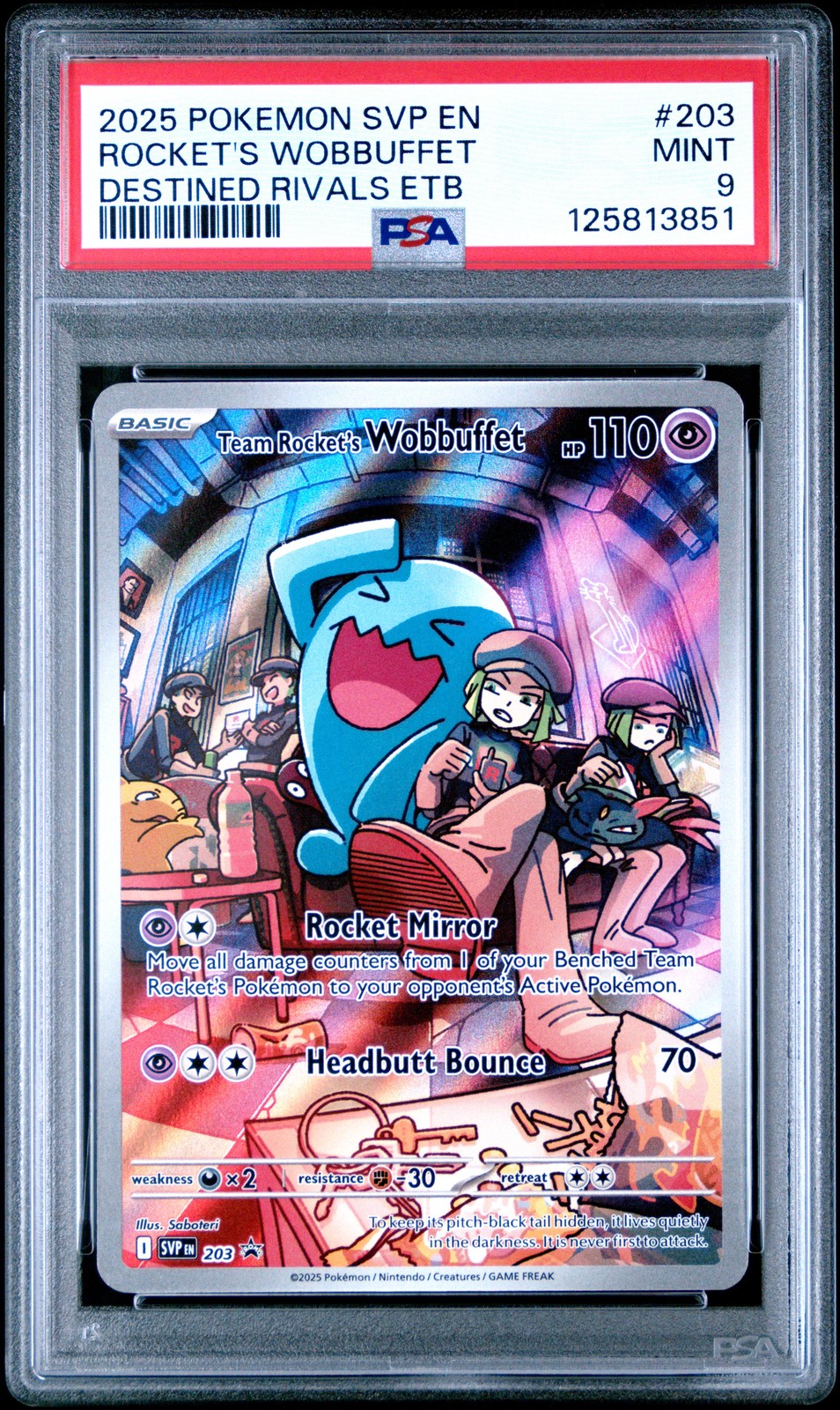 2025 POKEMON SVP EN-SV BLACK STAR PROMO #203 TEAM ROCKET'S WOBBUFFET PSA 9