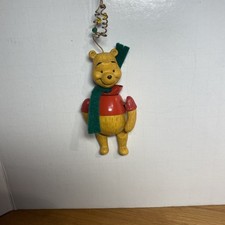 Vintage Disney Store Winnie The Pooh Wooden Look Christmas Ornaments Bear Scarf