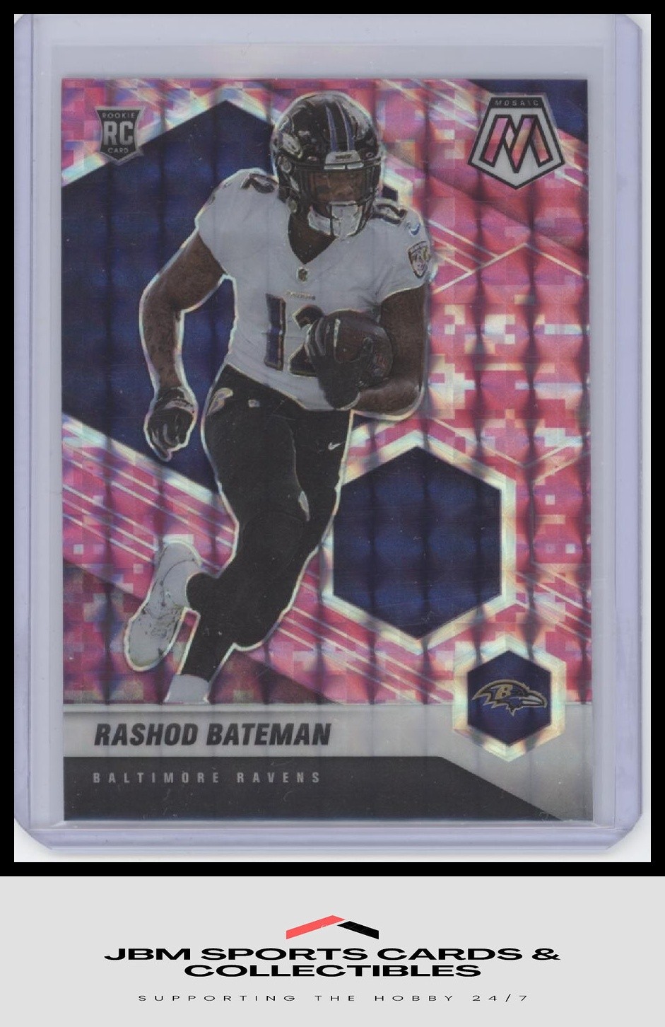 2021 Panini Mosaic #310 Rashod Bateman Prizm Camo Pink RC