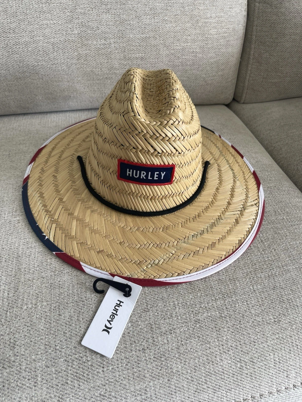 HURLEY BAYSIDE STRAW LIFEGUARD HAT RED WHITE BLUE FLAG Beach Sun POOL ONE SIZE