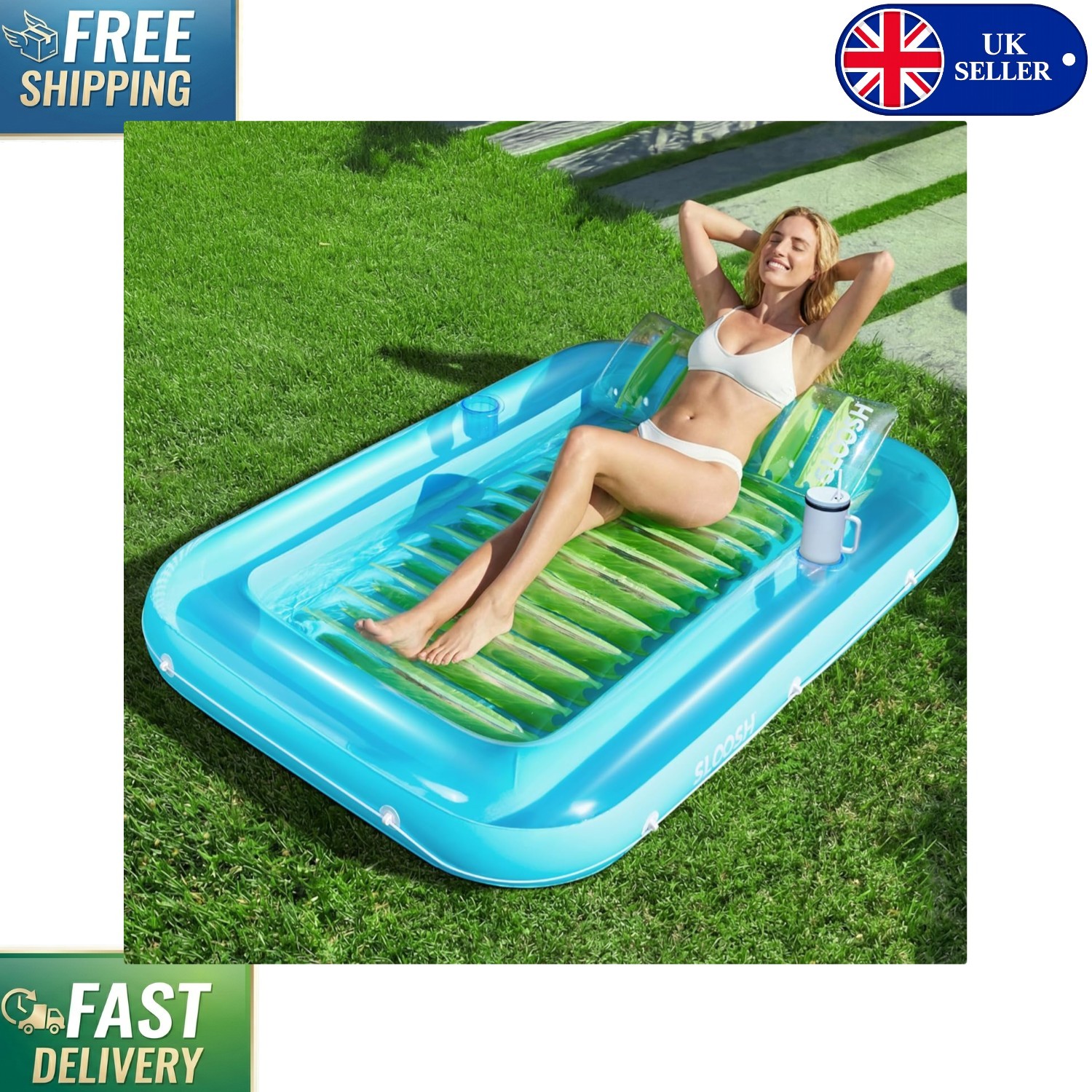 Comfortable 70"" x 46"" Inflatable Tanning Lounger with Drink Holders for Adults