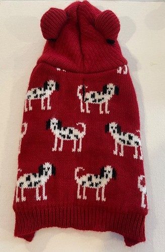 Humane Society XS Dog/Cat Knit Fleece Lined Sweater with Hood Red/Dalmatian