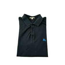 Burberry Brit Black Blue Nova Horseman Cotton Polo Shirt Size Medium M