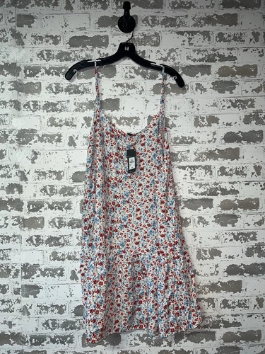 NWT! PRIMARK White Red Blue Floral Print Thin Strap Sundress Size 12