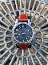 Vintage Gent’s Timex Indiglo Arabic Numerals With Date  & Leather Strap Watch