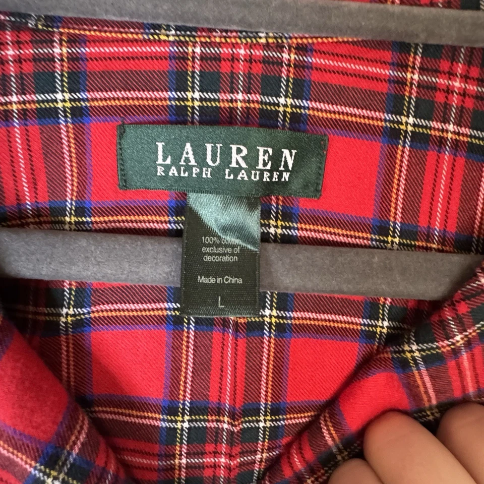Conjunto de pijama de franela a cuadros Lauren Ralph Lauren Navidad rojo tartán talla L escudo RL Foto 4 de 4