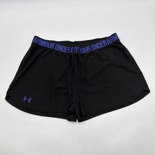 Under Armour Heat Gear Sport Shorts Women L Black Logo Purple . 39721