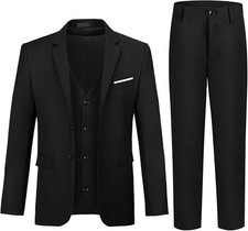  Youth Suit  Slim Fit Black 3 Piece Size 16Y Notch Lapel 2 Button
