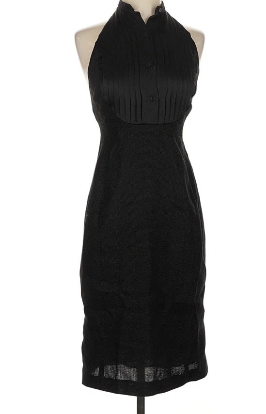 Vestido Halter Ralph Lauren Colección Pasarela Talla 2 Lino Algodón Negro Cuello  Foto 4 de 4
