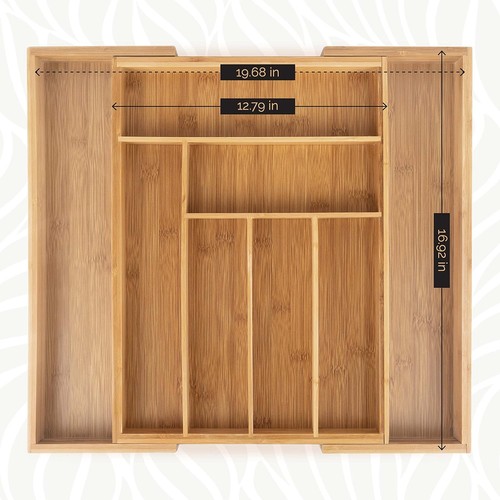 Masirs Expandable Bamboo Kitchen Drawer Organizer 18.75" x 17.5" x 2 ...