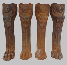 Lot 4 pieds pattes de lion fonte XIX meuble fourneau Ht:28cm feuille d'acanthe