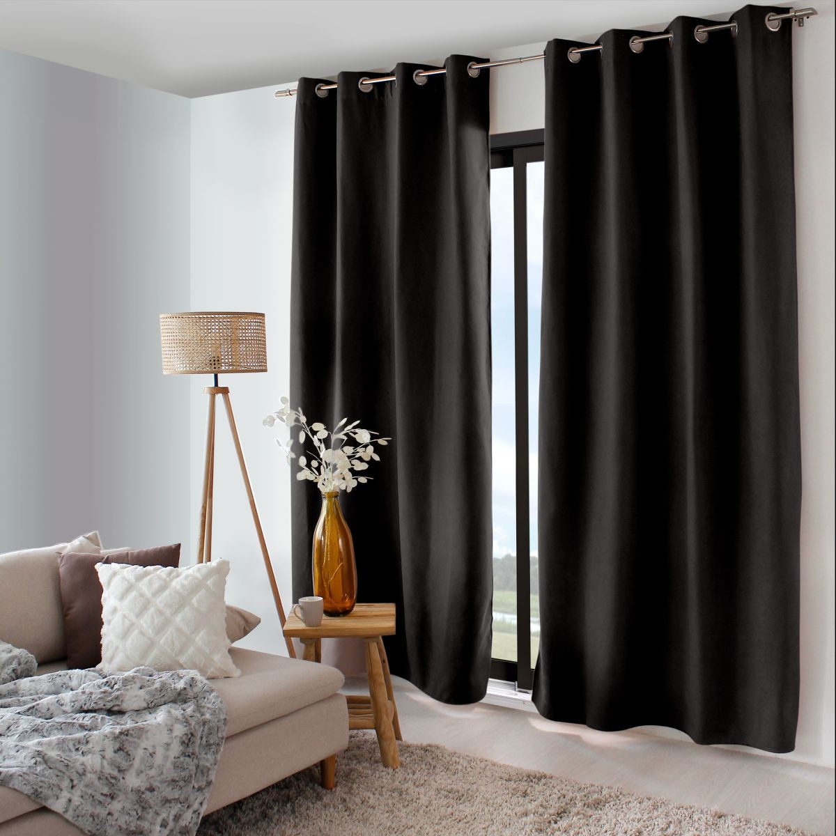 Rideau occultant isolant froid et chaleur Nordica noir 135x240cm anti-regard