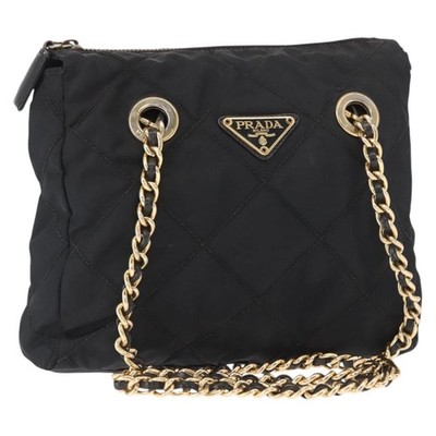 バッグ PRADA nylon shoulder bag black gold PRADA Chain Shoulder Bag Nylon Black Gold Auth bs32070 | eBay