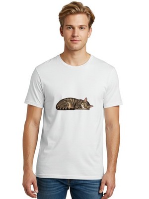 Sleeping-Tabby-Cat-5 Mens Graphic Tee, 100% Cotton, Casual Summer Wear