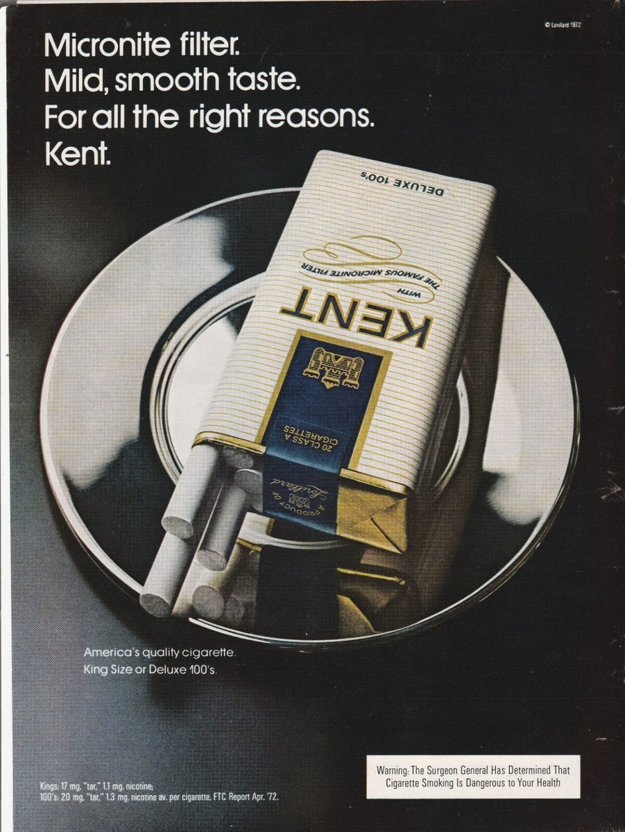 1972 KENT Cigarettes Magazine Ad With The Famous Micronite Filter Silver  platter