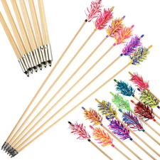 6X Wooden Arrows Handmade Shaft Archery Flu-Flu Spiral Wrap Feather Longbow Hunt