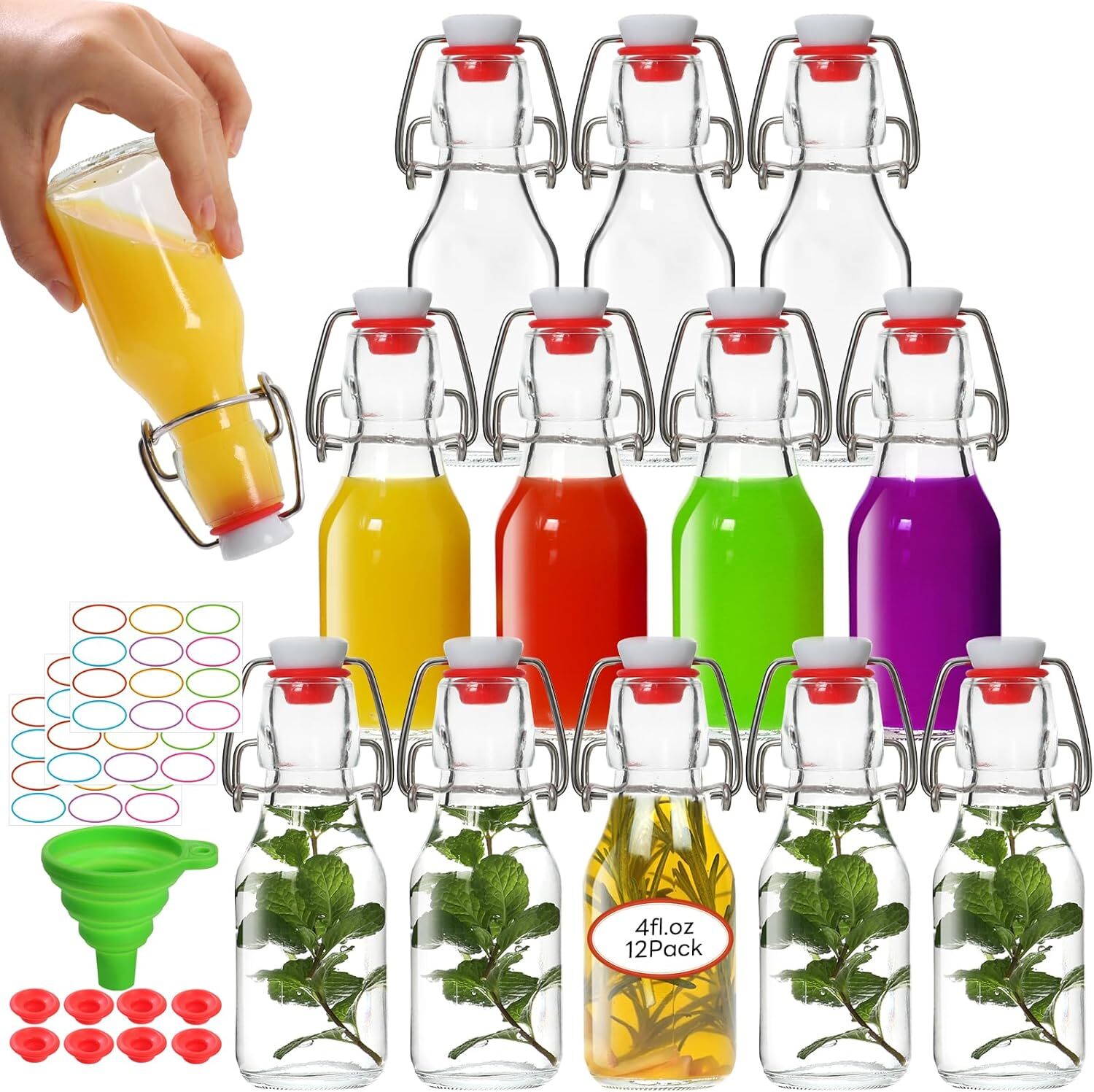 4 Oz 12pack, Flip Top Glass Bottles With Airtight Flip L