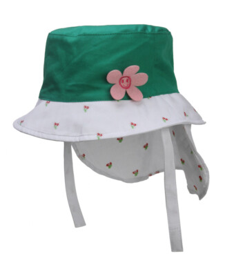 Infant Bucket Hat - Sun Protection Flap Cap with Flower Design