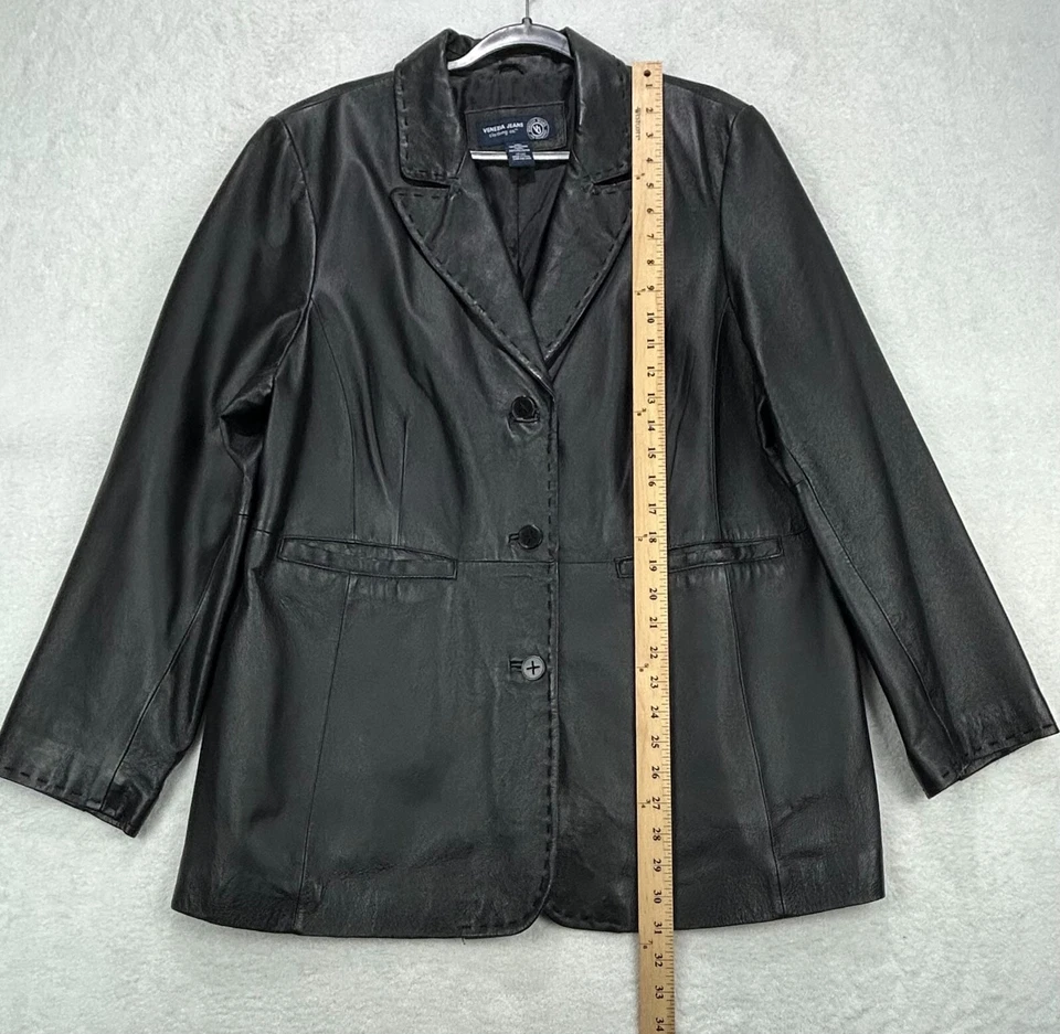 Chaqueta Blazer Venezia Jeans Cuero Genuino Mujer 18/20 Negra Forrada con 3 Botones Foto 3 de 4