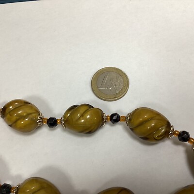 Magnifique Collier Vintage Plastique Style Boules De Verre Murano - Marron