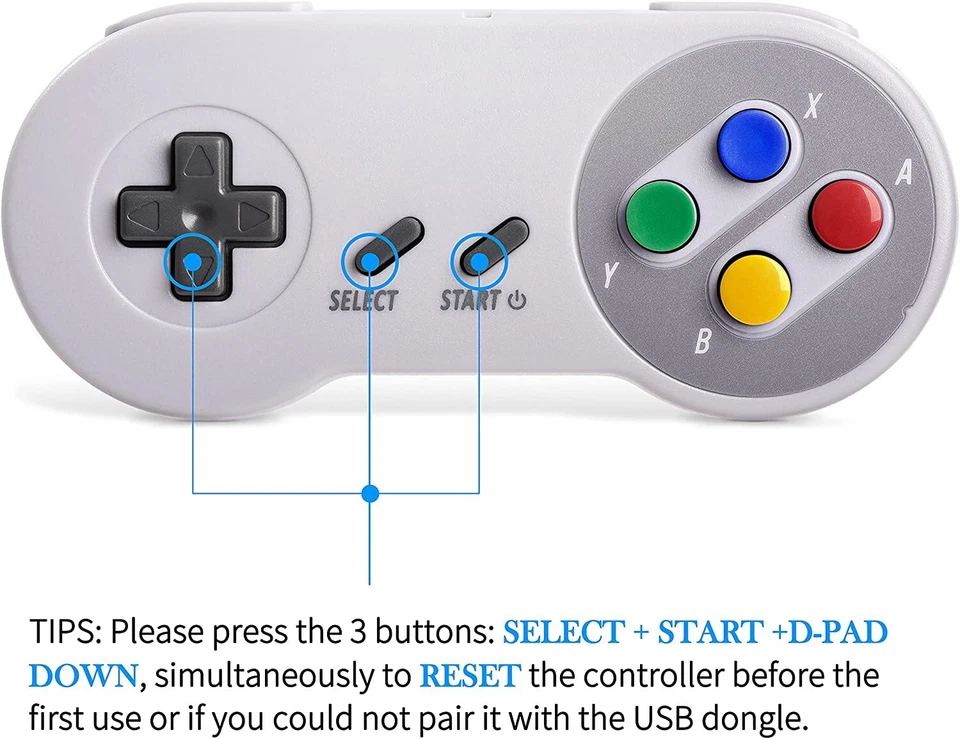 Controlador inalámbrico SNES de 2,4 GHz Gamepad Joypad para juegos súper clásicos SNES SFC Foto 2 de 4