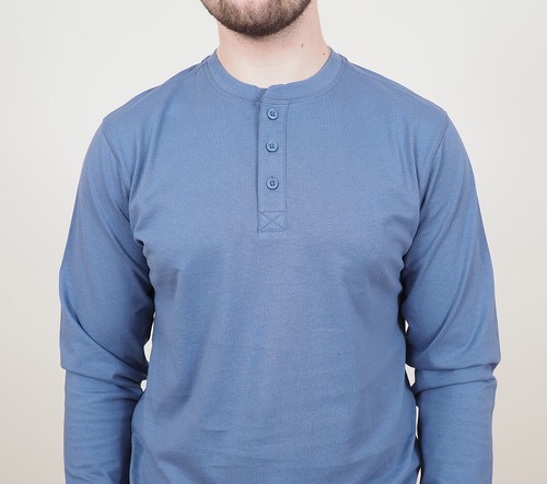 Mens Long Sleeve Cotton T-Shirt Regular Fit Crew Neck or Henley Top Lounge Work - Picture 55 of 72