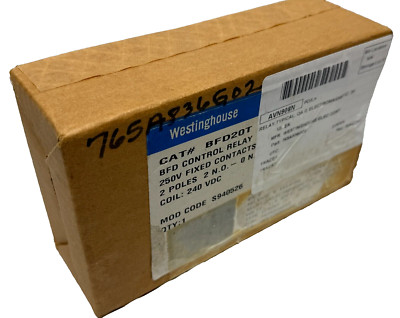EATON Westinghouse BFD20T Control Relay 240 VDC Coil, 2 Pole, 10 A, Type BFD