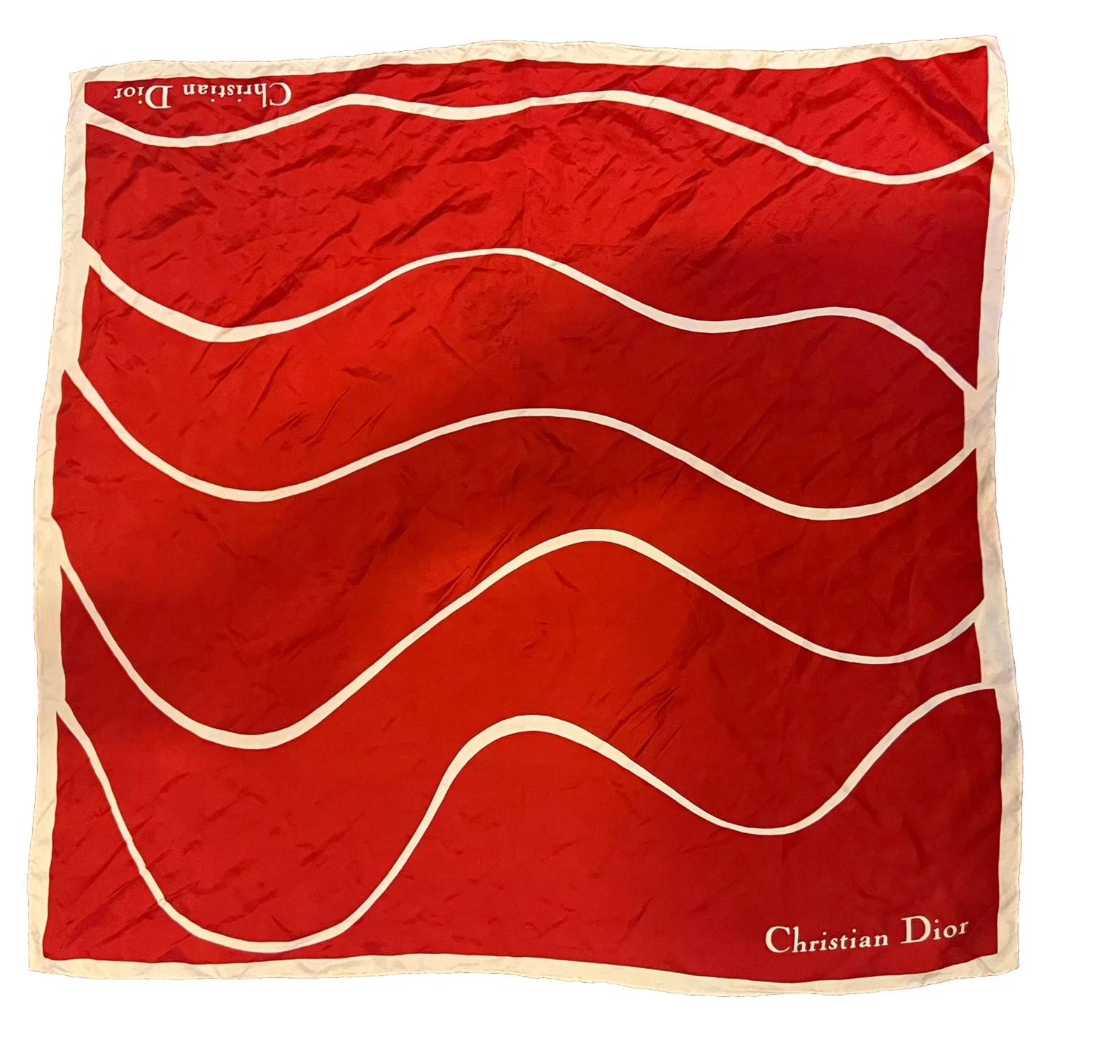 Christian Dior foulard en soie rouge blanc tourbillon oversize 34”x34”