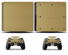 Golden Carbon Fiber Skin Sticker Cover for Sony PS4 Slim PlayStation 4 SLIM