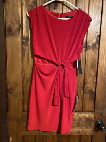 New Tag Scarlet Red Formal Dress Sexy Medium Macy's Draped O Ring Valentines Day - Afbeelding 1 van 4