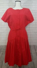 NY&C Red Full Button SS Pleated Casual Drawstring Waist Dress Small EUC