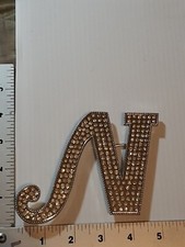  NOT PERFECT Vintage Metal Belt Buckle LETTER N RHINESTONES BLING