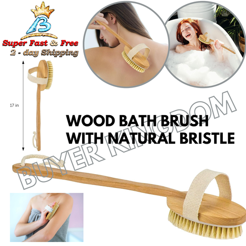 Wood Bath Brush Natural Bristle Wooden Handle Back Scrubber Long Brush