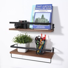 Uten 2PC Floating Shelves Wall Mounted Storage Shelves with Towel Bar Storage