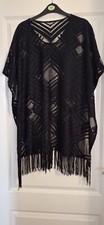 Unbranded One Size Black Plain Geometric Pattern Tassled Hem Beach/Pool Cover Up