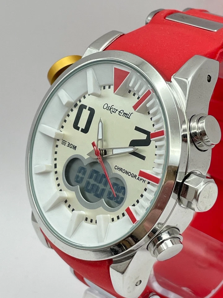 Oskar Emil LANCER relógio masculino cronógrafo esportivo de qualidade aço inoxidável VERMELHO - Imagem 4 de 4