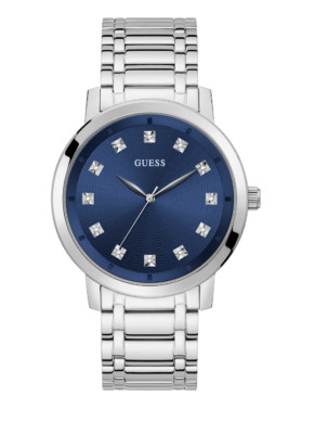NEW GUESS Paragon Silver-Tone and Blue Analog Watch GW0213G1