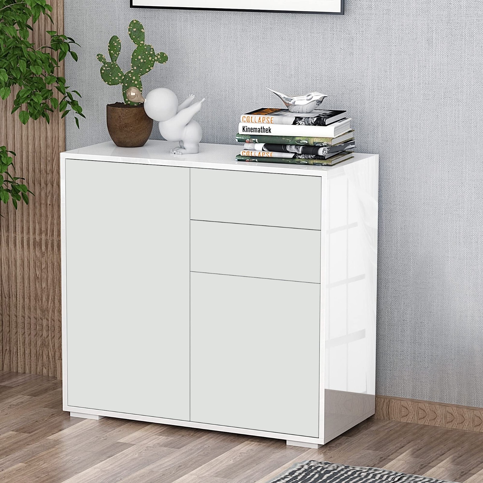 Commode blanche et buffet scandinave 2 portes 2 tiroirs pour salon moderne