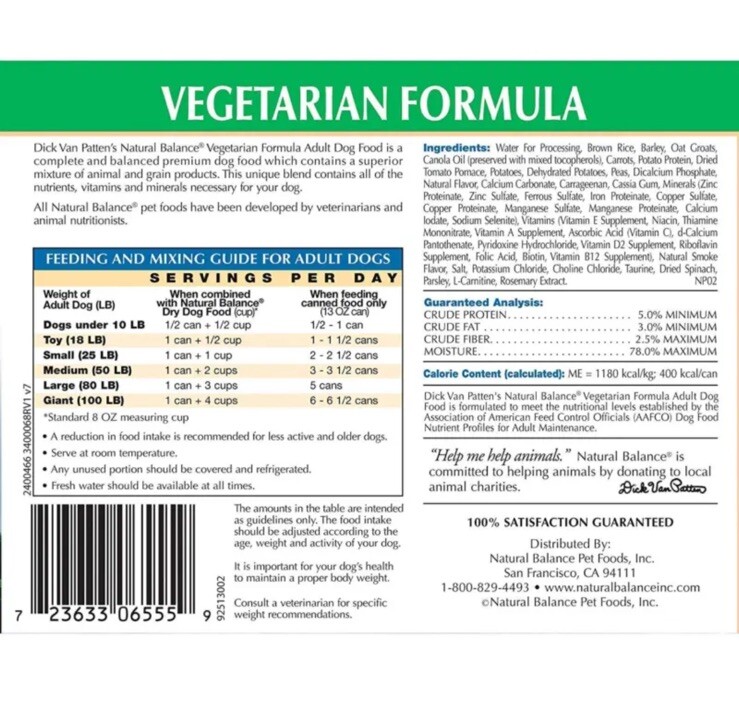 Natural Balance Ultra Premium Wet Dog Food Vegetarian Formula 12 Count Case  | eBay