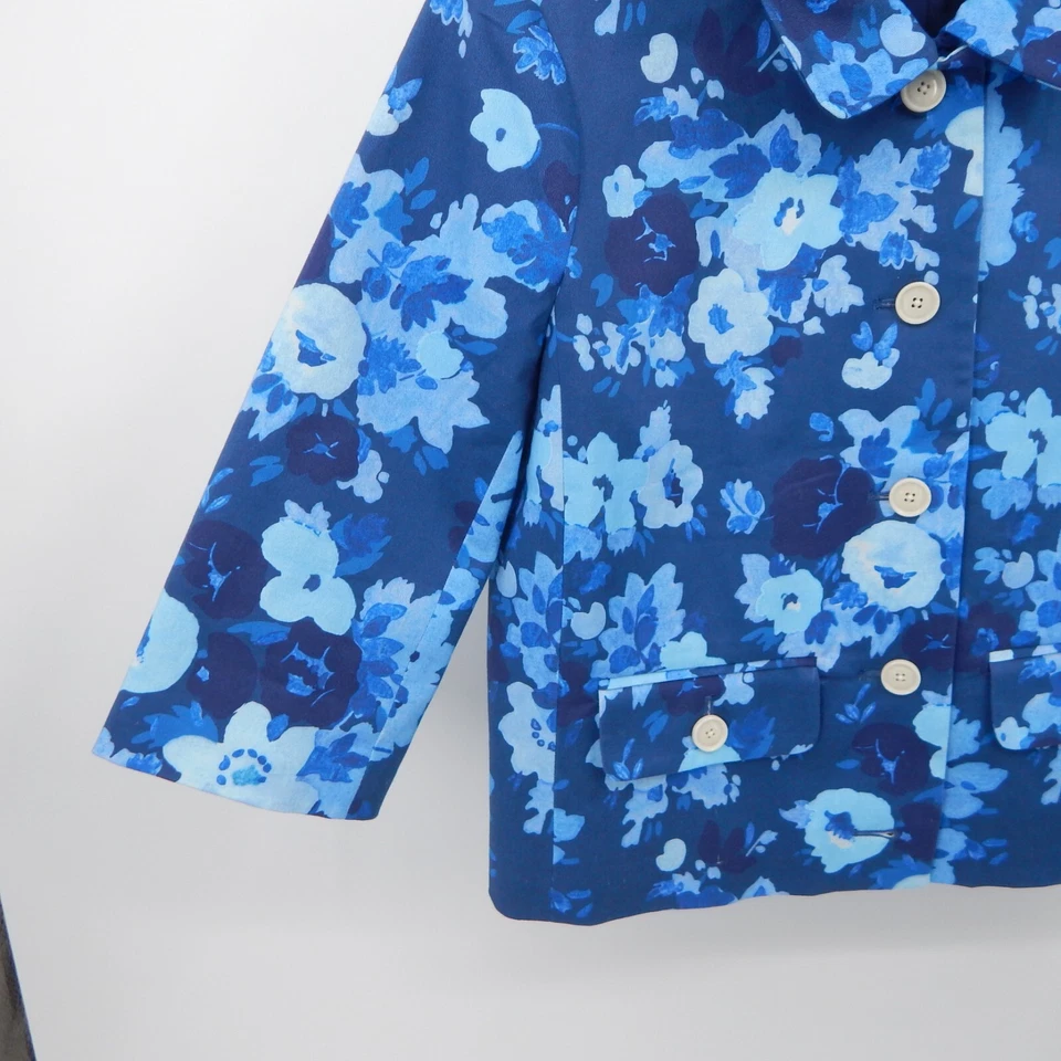 J CREW Chaqueta Blazer Recortado Algodón Elástico Floral Manga 3/4 Business Azul 2 Foto 4 de 4