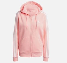 Adidas Womens Essentials Fleece Hoodie Jacket Pink White XL Ret 60
