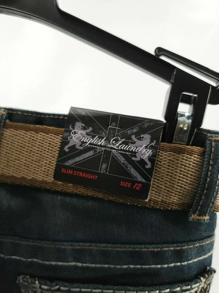 NWT English Laundry Juniors 12 Slim Straight Leg Distressed Faded Denim Jeans - Image 3 of 4