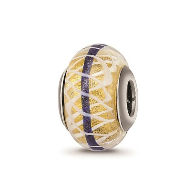 Reflection Beads Sterling Silver Gold Blue & White Italian Glass Bead