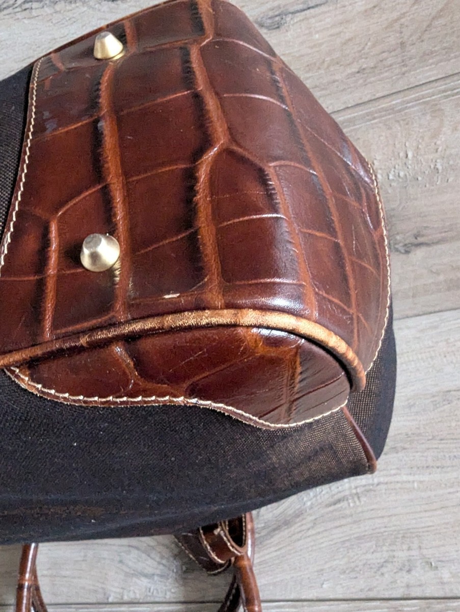 【関税&送料込】Prada Mocassino In Pelle Prada Canvas And Leather reptile skin Brown Shoulder Handbag