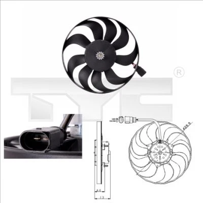 802-0001 ENGINE COOLING RADIATOR FAN TYC FOR AUDI A3,8P1,8PA 2L,1.6L,1.9L,3.2L - Image 2 of 4