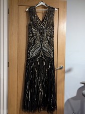 Womens Maxi Party Evening Special Occasion Black Gold Sequin Dress Kaleidoscope 