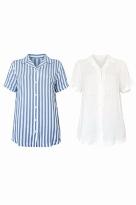 AJC Damen Bluse Doppelpack SET Damenbluse Hemd blau weiß NEU Gr. 36 38 40 42 44