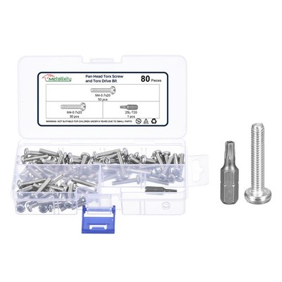 Pan Head Torx Screw (M6-1x20mm) 30Pcs, 304 Stainless Steel, Silver Tone