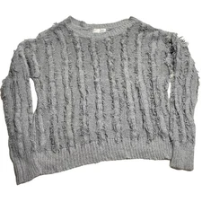 J.O.A Eyelash Angora Blend Sweater Womens Large Long Sleeve Pullover Fringe Gray